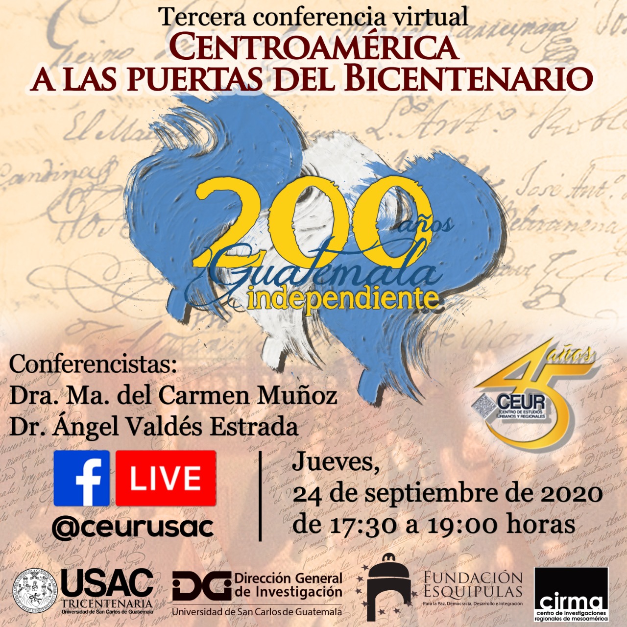 CUARTA CONFERENCIA VIRTUAL: Centroamérica a las puertas del bicentenario #CEUR