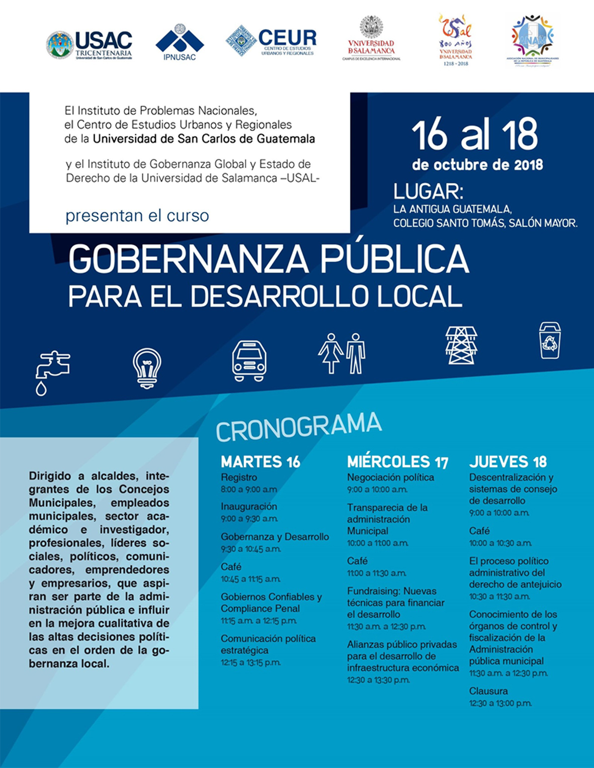 CURSO: GOBERNANZA PUBLICA para el desarrollo local, 16 al 18 de octubre 2018 #CEUR